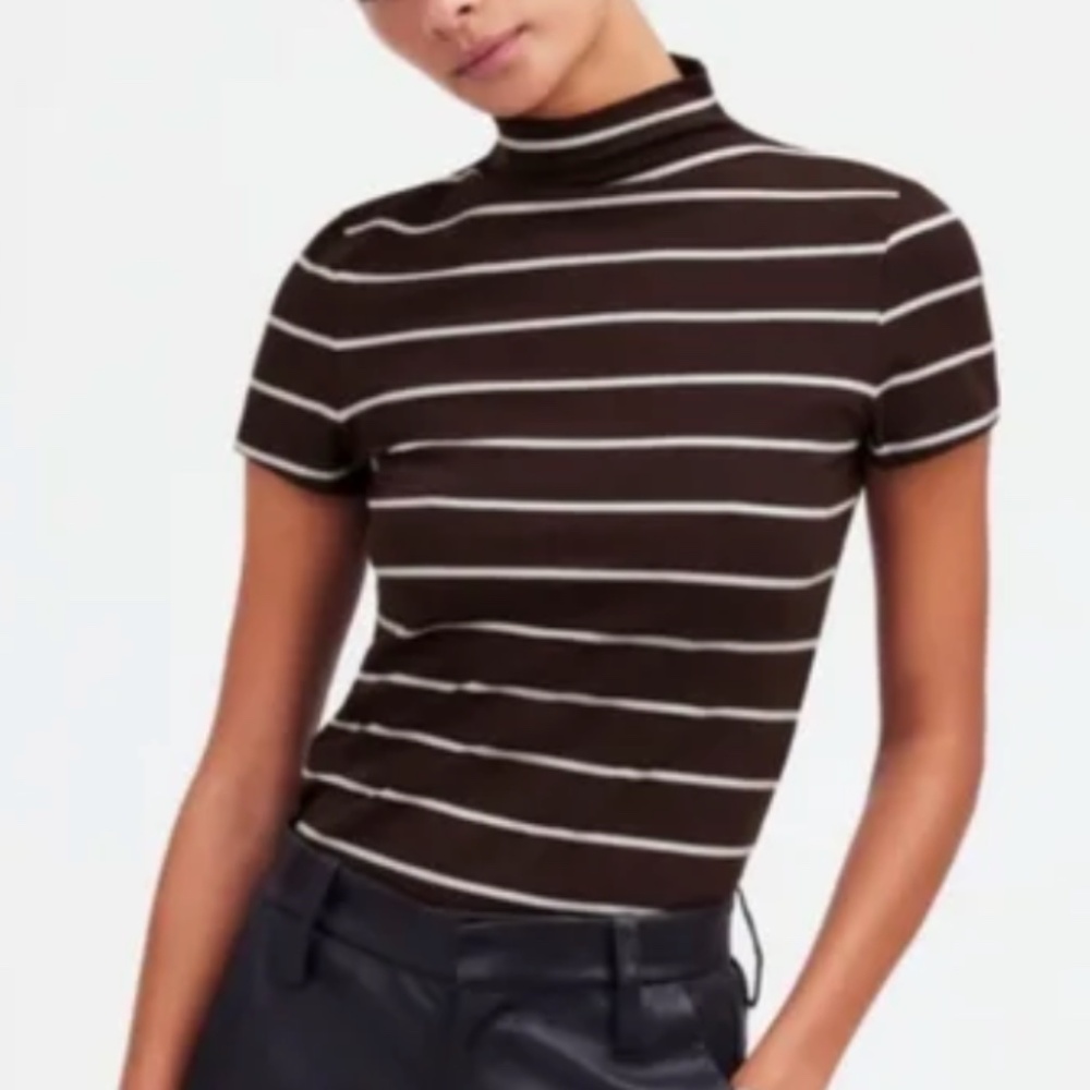 NWT Madewell Striped Dark Brown Mock Neck Small